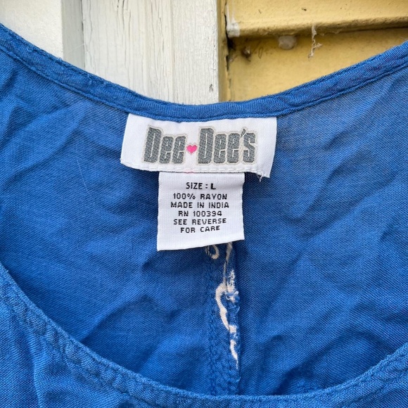 90s boho blue and white tank top dress, buttons on side - Picture 3 of 4